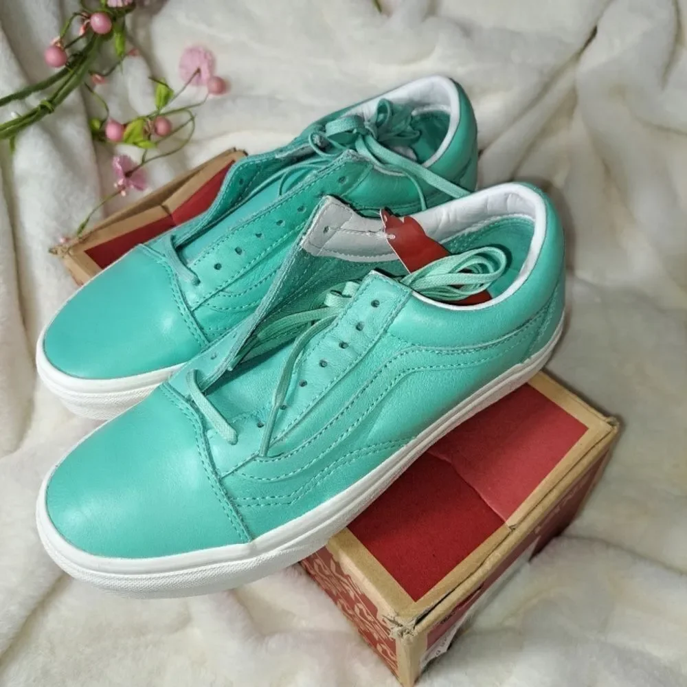 Vans Old Skool Pastel Pack Ice Green/Blanc Skate Shoes Leather 6.5 mens 8 womens